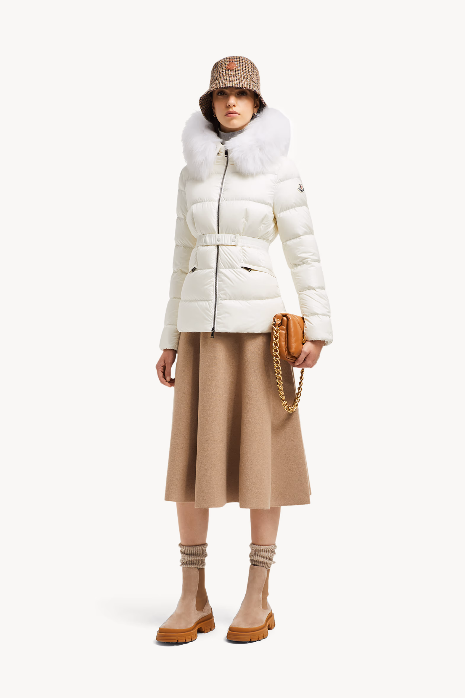 Boed Hooded Shearling-Trimmed Short Down Jacket Women White Moncler 0
